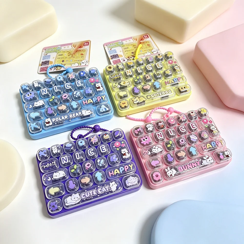 4pcs Random Creative Healing Series Happy Never Close 26 Key Stress Relieving Keyboard Portable Keychain Hanging Bag Hanging