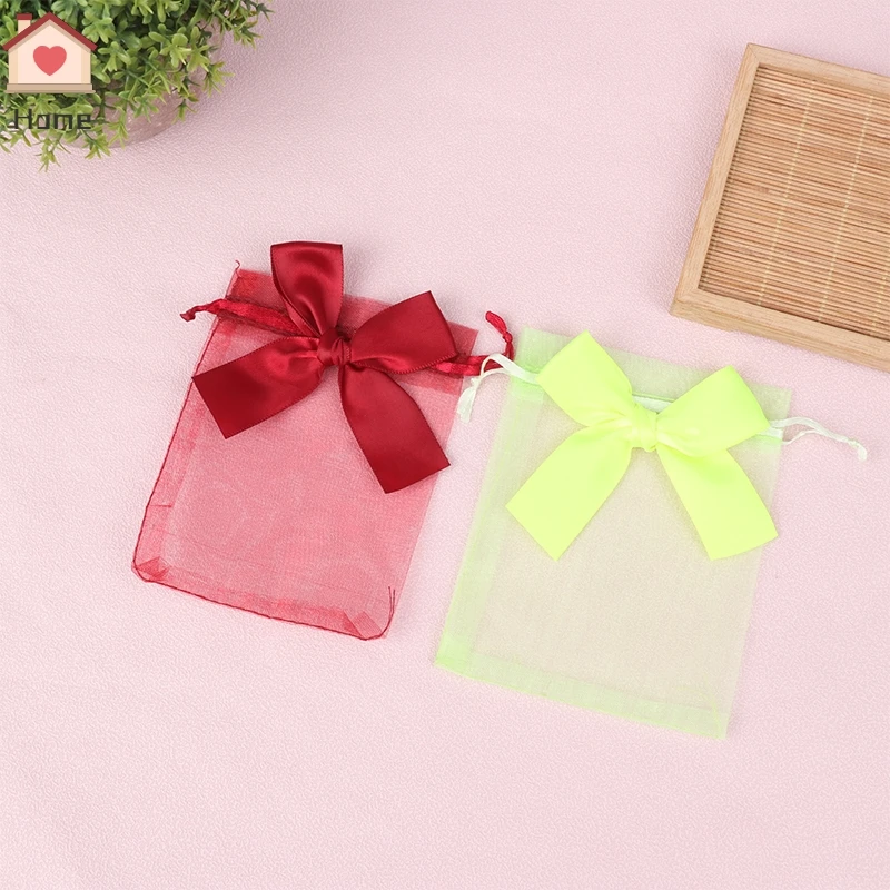 10Pcs Organza Gift Bags Transparent Drawstring Pouch Jewelry Organizer Earring Packaging Party Candy Bag With Ribbon