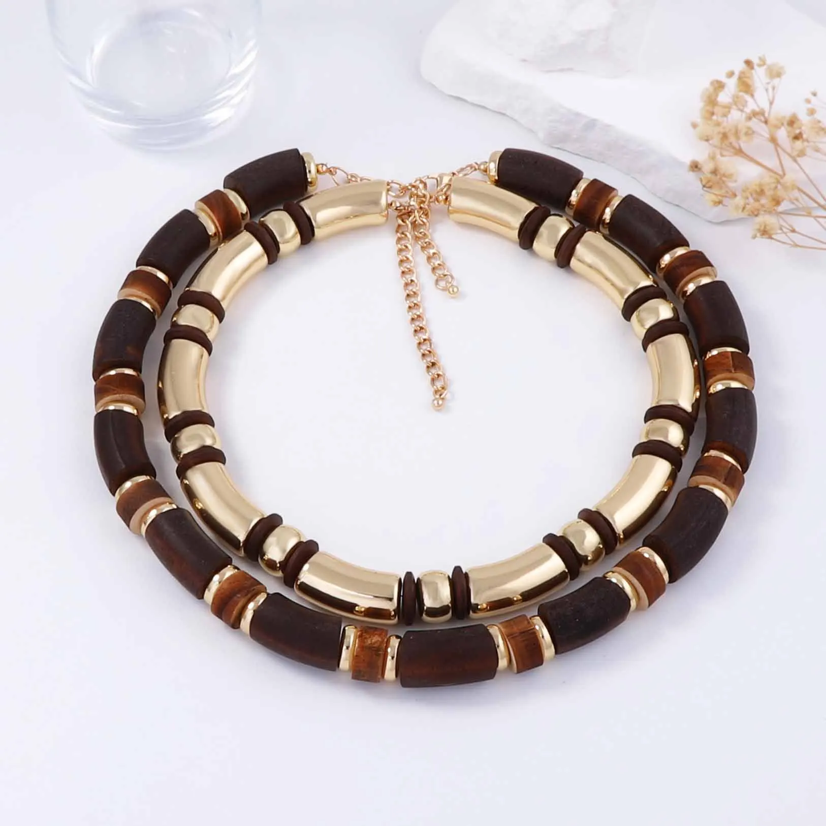 

ZAA Vintage Personality Jewelry Wood Beaded CCB Splicing Bracelet Necklaces for Women Ethnic Style Holiday Party Gifts