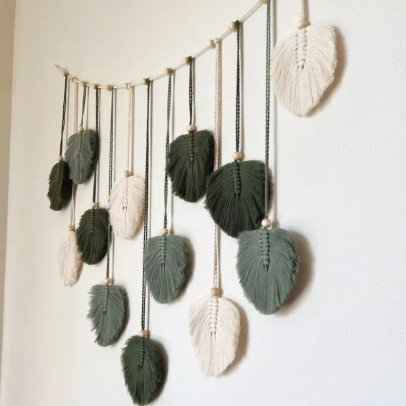 1 Pc Green Leaves Garland, Macrame Wall Art, Above Bed Decor, Boho Home Decor, Mid Century Modern, Living Room Wall Decor, Plant - view 5