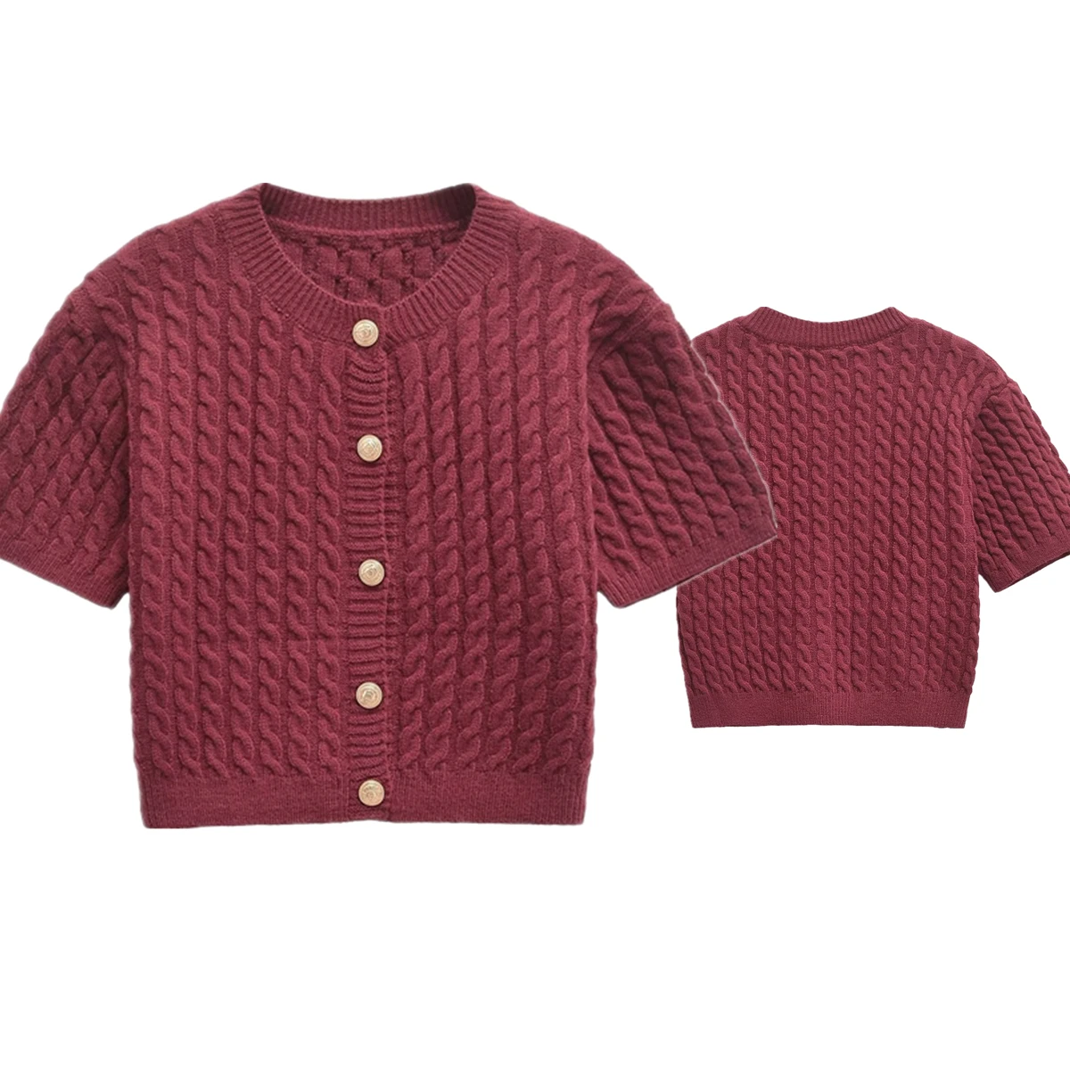 

Withered Minimalist Women's Top Texture Burgundy Knitted T-shirt Single Breasted Cardigan Sweater Women