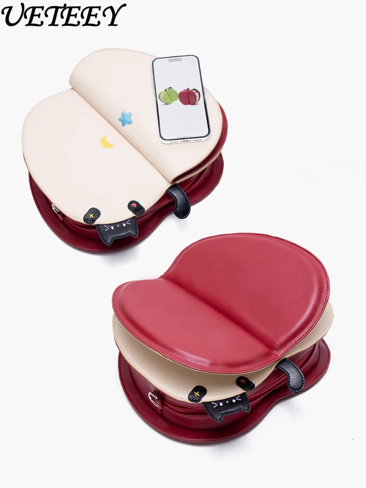 Original Embroidered Cat Versatile Backpack Crossbody Bag Sweet Cute Girls Personality Creative Soft Adorable Backpacks