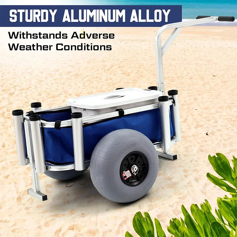 Outdoor Surf Casting Portable Folding Trailer Aluminum Fishing Beach Trolley Wagon Cart With Balloon Wheels