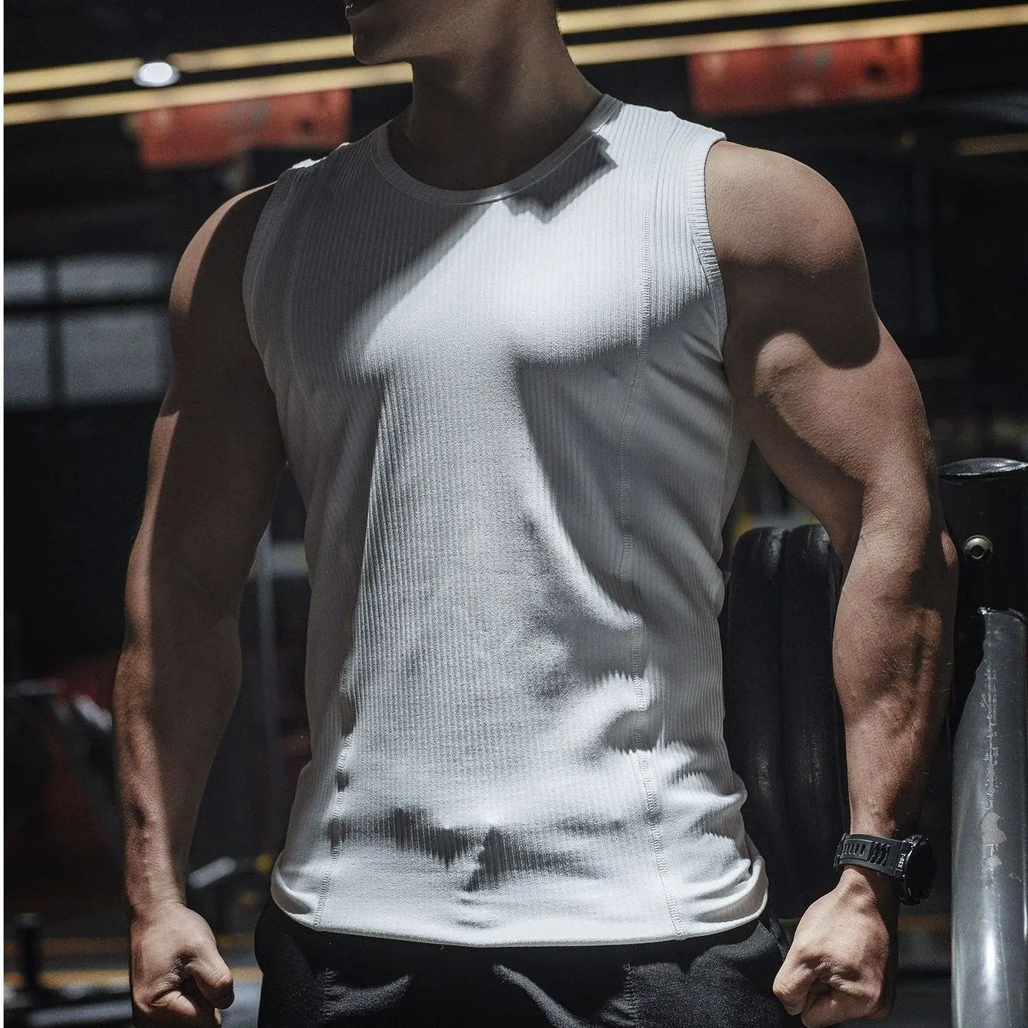 Summer and Autumn Sports Leisure Fitness Training Base Clothing Textured Sleeveless T-Shirt Vest Men's