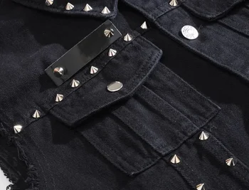 2026 Spring Fashion Men Rivet Denim Vest Punk Party Studded Slim Fit Jean Jacket Male Sleeveless Waistcoat for Men Plus Size 6XL 4