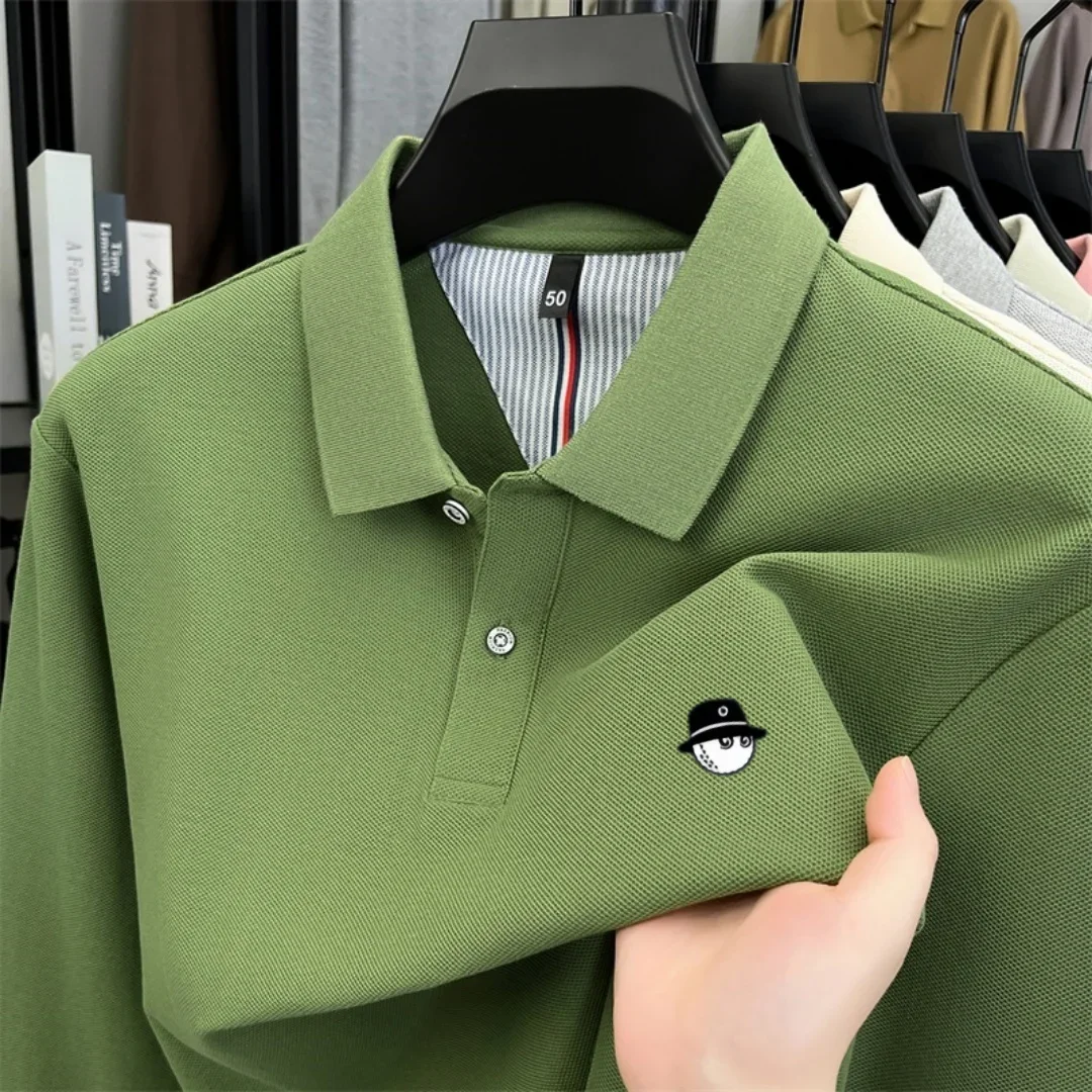 100% pure cotton high-end brand men's long sleeve polo shirt autumn winter fashionable luxury embroidery golf top casual T-shirt