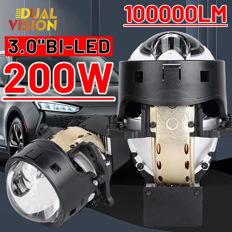 

100000LM Bi LED Projector Lenses 200W H4 H7 9005 9006 High Beam Laser Hyperboloid LED Chips 500M Lighting Distance Car Headlight