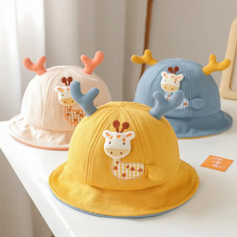 Cartoon Giraffe Baby Bucket Hat Spring Summer Cotton Boys Girls Fisherman Hats Outdoor Casual Kids Sun Cap