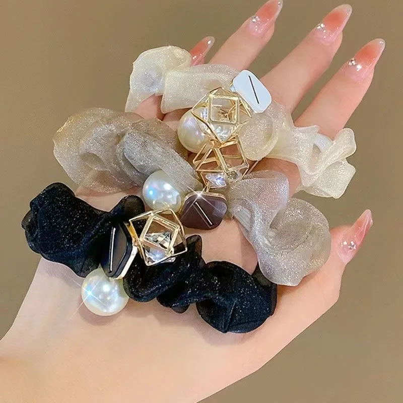 3 pezzi Chiffon perla grande scrunchie cravatta per capelli da donna elastico temperamento testa stringa di alta qualità sense ball fascinator