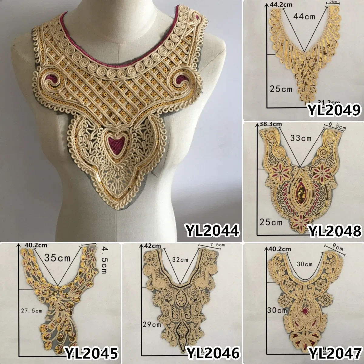 Wholesale sales of 1-10 piece golden Beading embroidered collar embroidery sewing lace DIY decorative clothing accessories lace