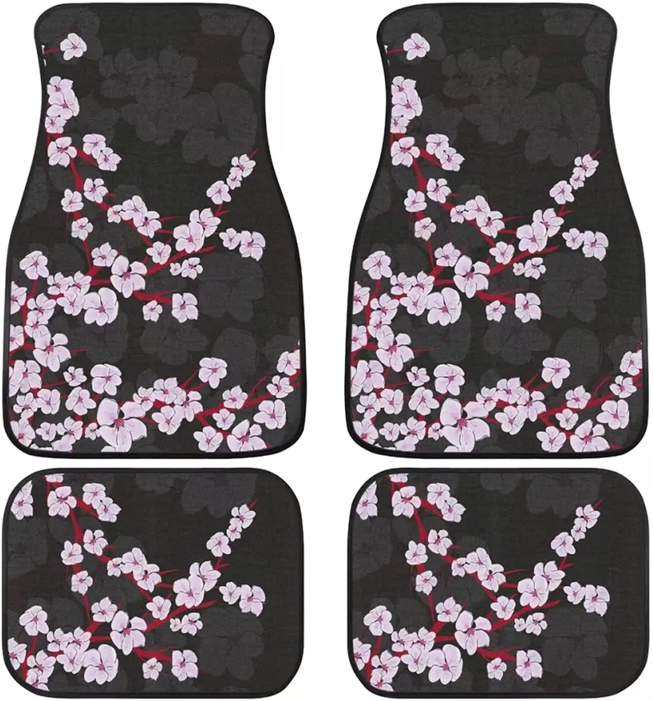 

HUIACONG Cherry Blossoms Car Floor Mats Heavy Duty Black Pink Flower Car Accessories,Truck Sedan Van SUV Front and Rear Mat Univ