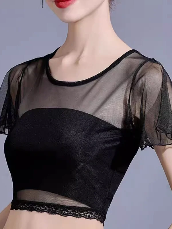 

Женская летняя белая облегающая прозрачная футболка-майка с кружевом и тонкими бретельками, базовая модель