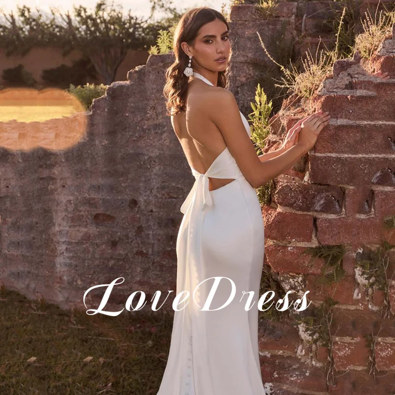 Robe de Mariée Sirène en Satin, Tenue Moderne, Simple, à Col en V Profond, Dos Ouvert, sur Mesure, pour les Patients, Quelle que soit la Traîne de Balayage