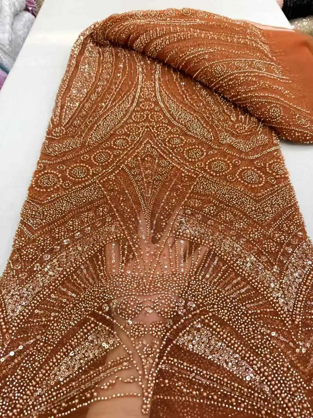 

New Arrival Beaded Lace Fabrics for Wedding Fabric Material Bridal Lace with Luxury Sequins Nigerian French Beads Lace
