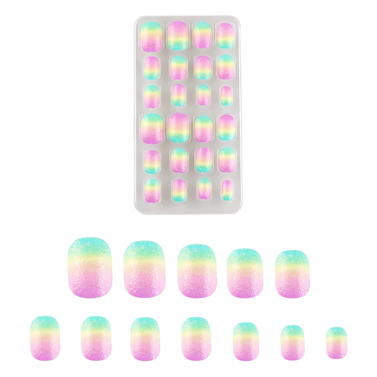 24 Pieces Rainbow Kids False Nail Art Tips Pre-glue Macarons Children Press on Nails Short Full Cover Artificial Fake Nails