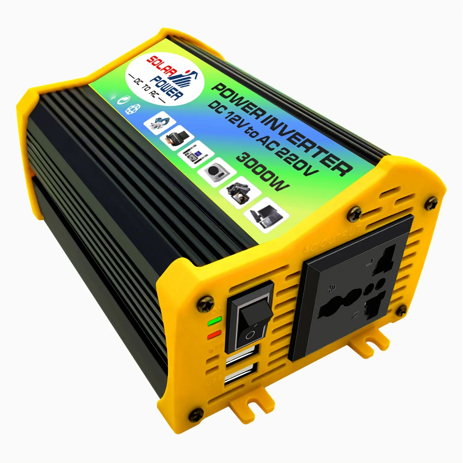 A01K-Car Inverter Voltage Transformer Modified Sine Wave Power Inverter DC12V To AC 3000W Converter Dual USB