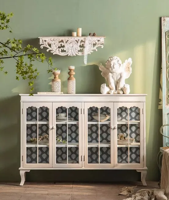 

Dining Room Mdf Wood Buffet Sideboard Storage Cabinet With 2 Glass Doors