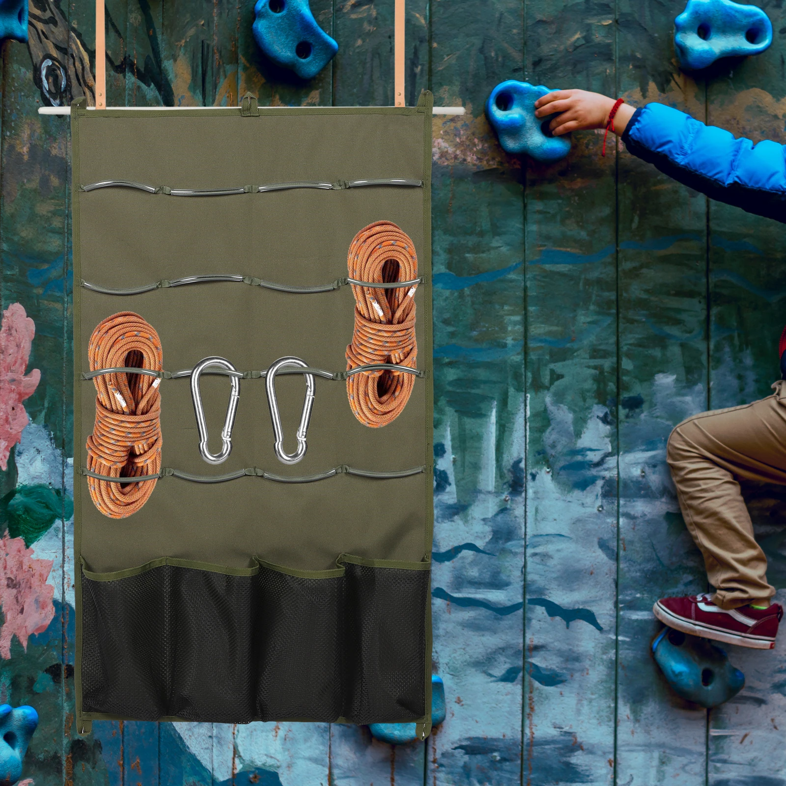 

Rock Climbing Tool Bag Durable 600D Oxford Foldable Hooks Bags Rope Storage Multi-function Wall Hanging Camping Outdoor