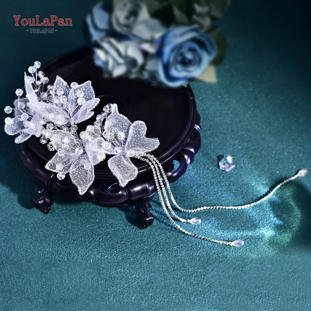 

YouLaPan Long Tassel Headband Crystal Flower Hair Accessories Wedding Bridal Hair Band Women Fashion Handmade Headpiece HP824