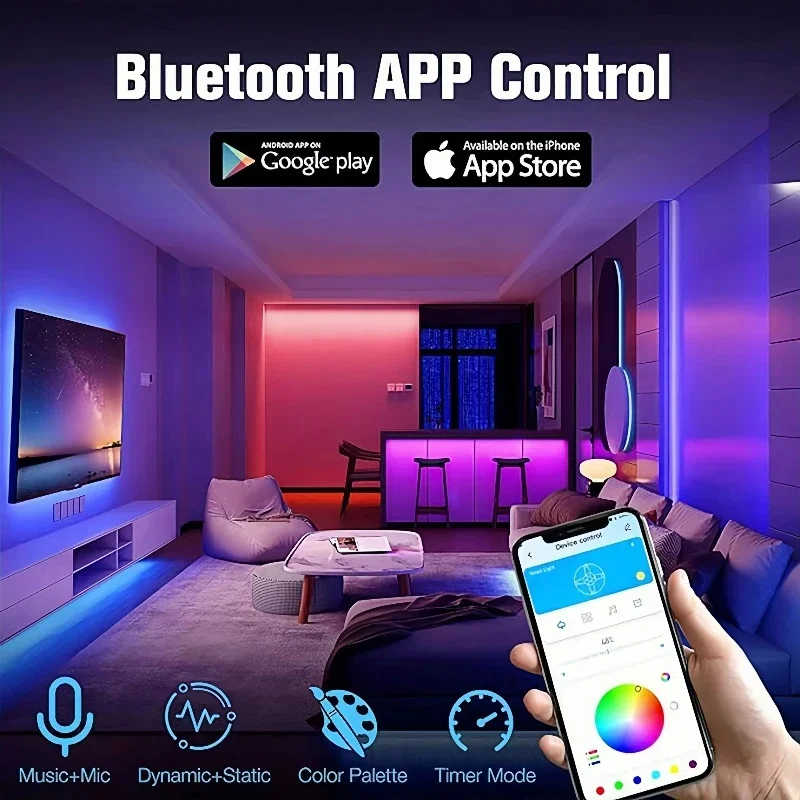 LED-Lichtstreifen mit Musik-Synchronisation, Farbwechsel RGB LED-Licht, Smart App & Fernbedienung, Flexibles Lampenband für Party-Raumdekoration – Detail 10