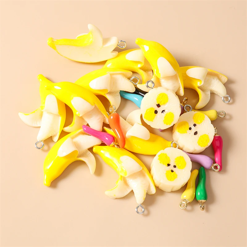 10 Stück niedliche, gemischte Anhänger in Form von Lebensmitteln (Pfeffer, Banane) aus Harz für die Schmuckherstellung, Ohrringe, Halsketten, Armbänder, DIY-Bastelarbeiten und Accessoires. – Detail 4
