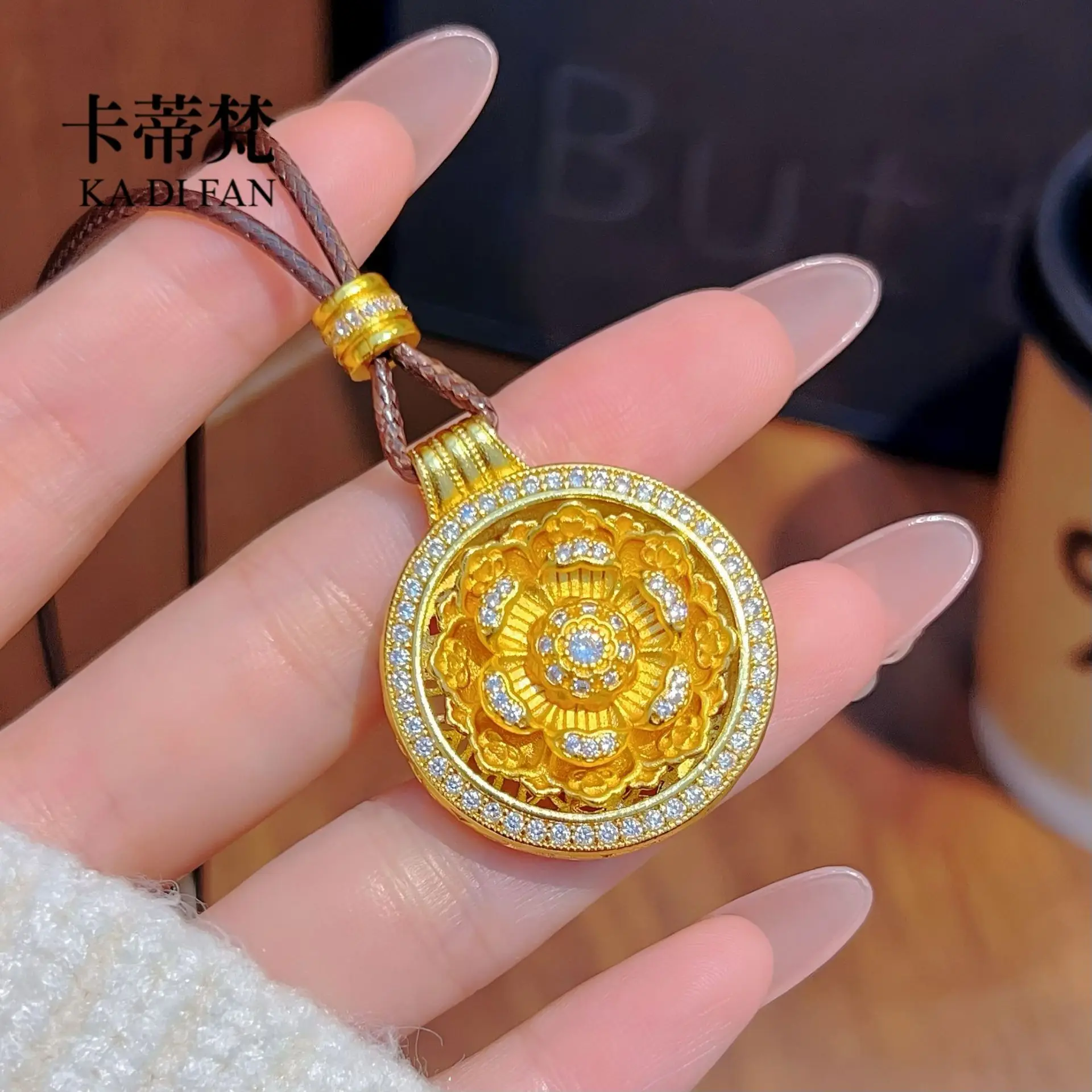 

Золотой кулон-компас Baoxianghua с бриллиантами и вращающимся лотосом, 24K, из чистого золота AU9999, с символом восьми сокровищ