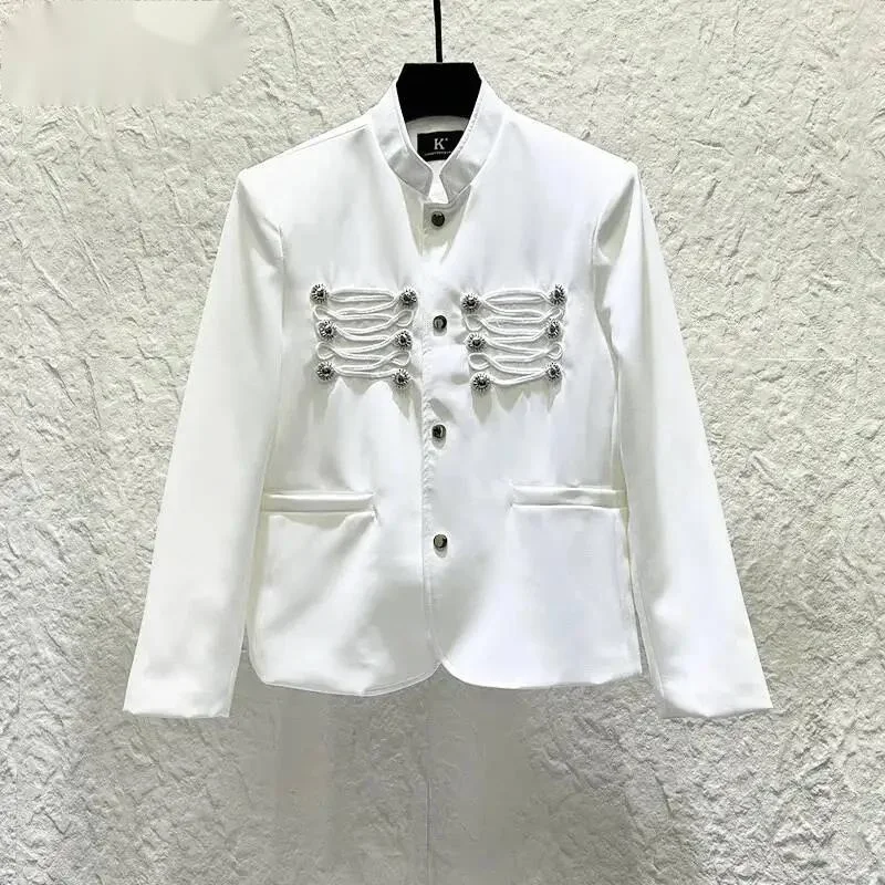 New Chinese-style Stand-collar Men's Jacket Metal Decoration Shoulder Pads Long Sleeve Handsome Fashion Coats LM8KJ