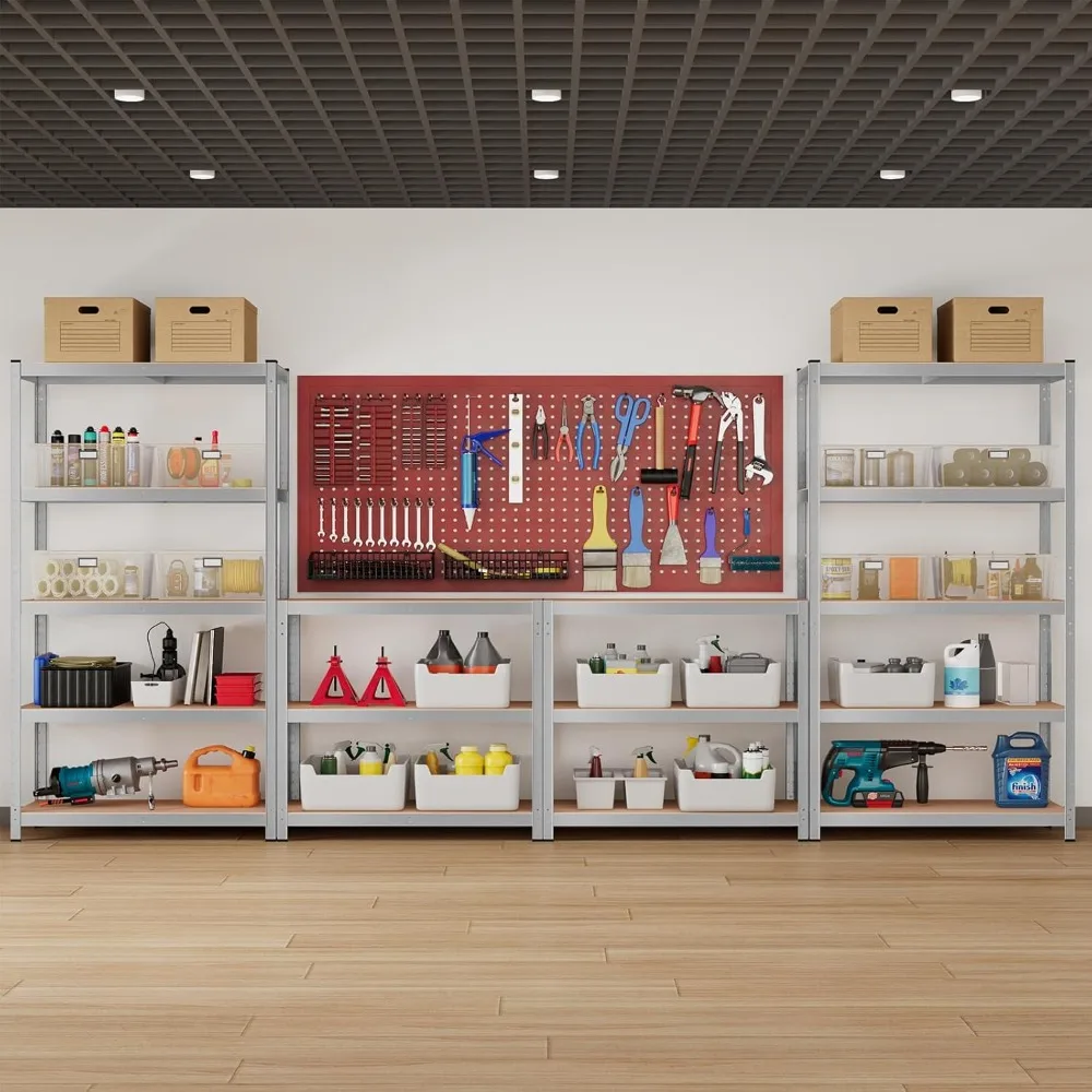 Depolama Rafları Metal Garaj Raf Ünitesi 5 Raflı Ayarlanabilir Ağır Hizmet Tipi Cıvatasız Organizatör Rafı (3, Gümüş)