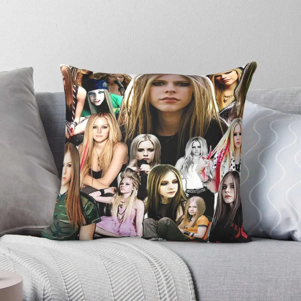 Avril Lavigne Square Pillowcase Polyester Linen Velvet Printed Zip Decor Sofa Seater Cushion Cover 45x45