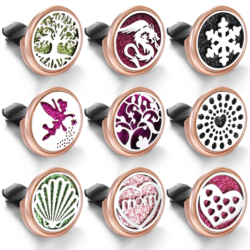 

Golden Insert Aromatherapy Pad Tree of Life Pendant Stainless Steel Essential Oil Diffuser Car Air Freshener Outlet Clip Lockets