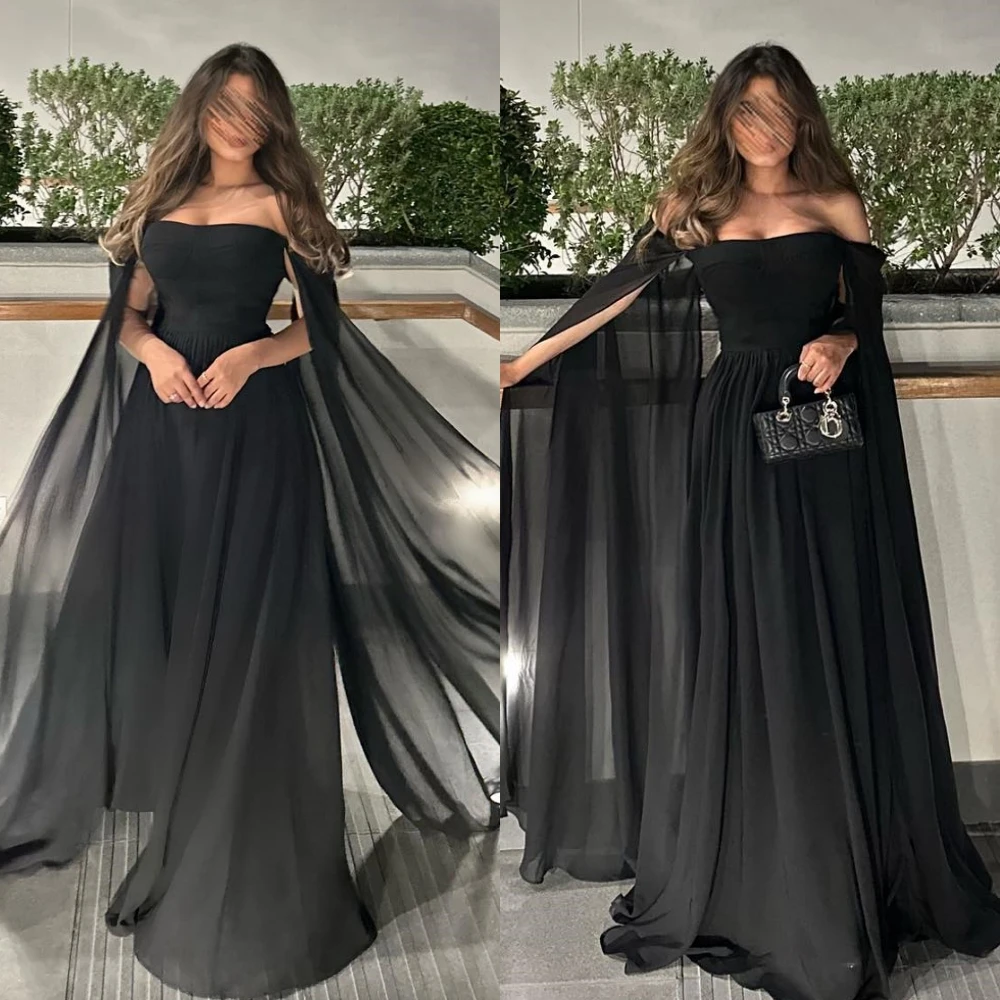 Customized Simple Prom  Sexy Casual  Off-the-shoulder A-line Formal Ocassion Gown Draped Floor length Chiffon Evening Dress فسات