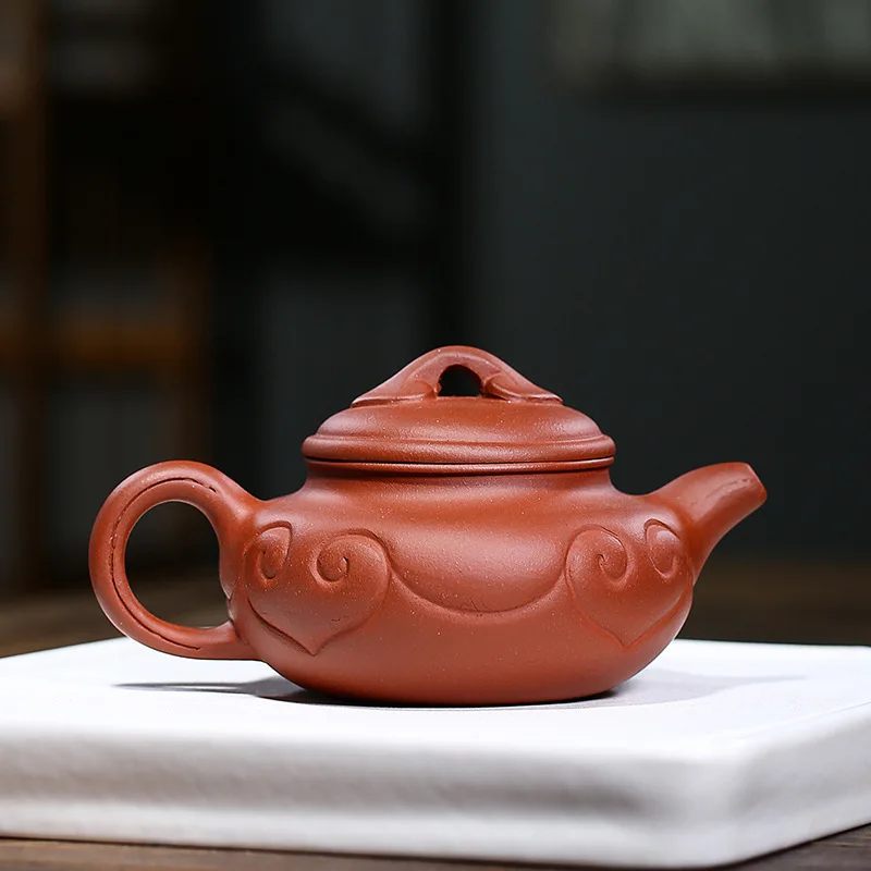 Zisha Teapot Yixing Handmade Pot, Kung-Fu Teaware, Purple Clay Drinkware for Puer Green Black Chinese Tea, Antique Ruyi Pot