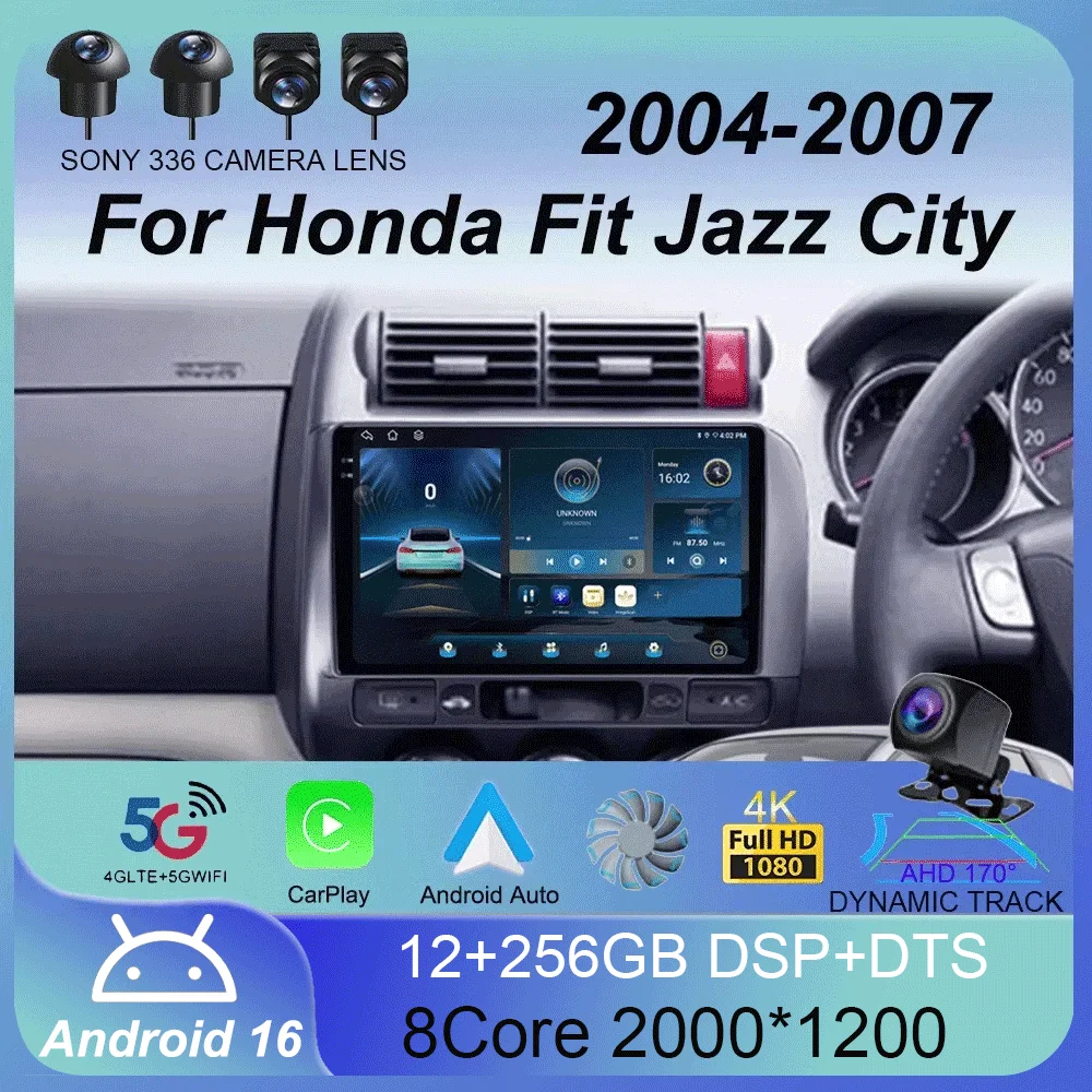 

Android 16 Carplay Car Radio For Honda Fit Jazz City 2002 2003 2004 - 2007 Navigation Multimedia GPS Player Stereo WiFi+4G video