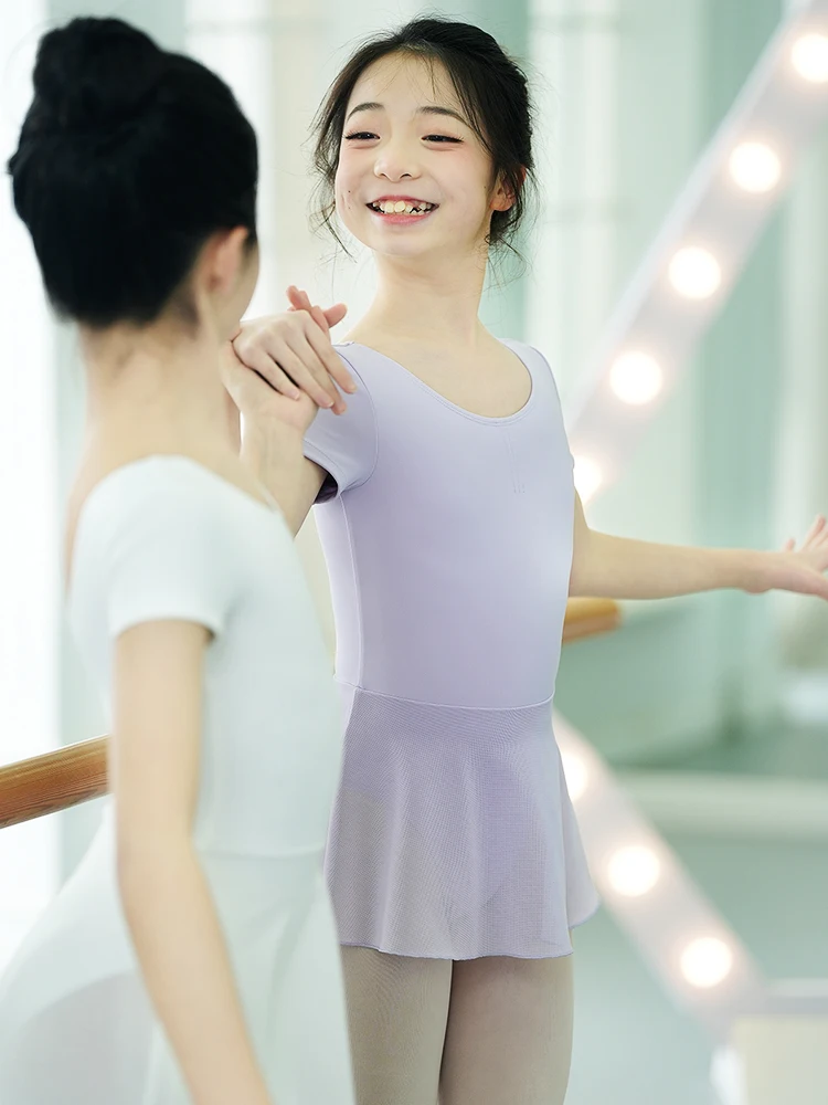 Costumi da ballo per bambini, costumi per la pratica del balletto per bambini, costumi da ginnastica a maniche corte per ragazze e gonne da ballo