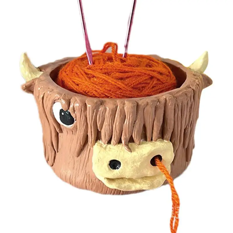 Yarn Storage Bowl Highland Cow Knitting Yarn Storage Bowl Handmade Yarn Wool Storage Ball Bowl Holder For Knitting Enthusiasts