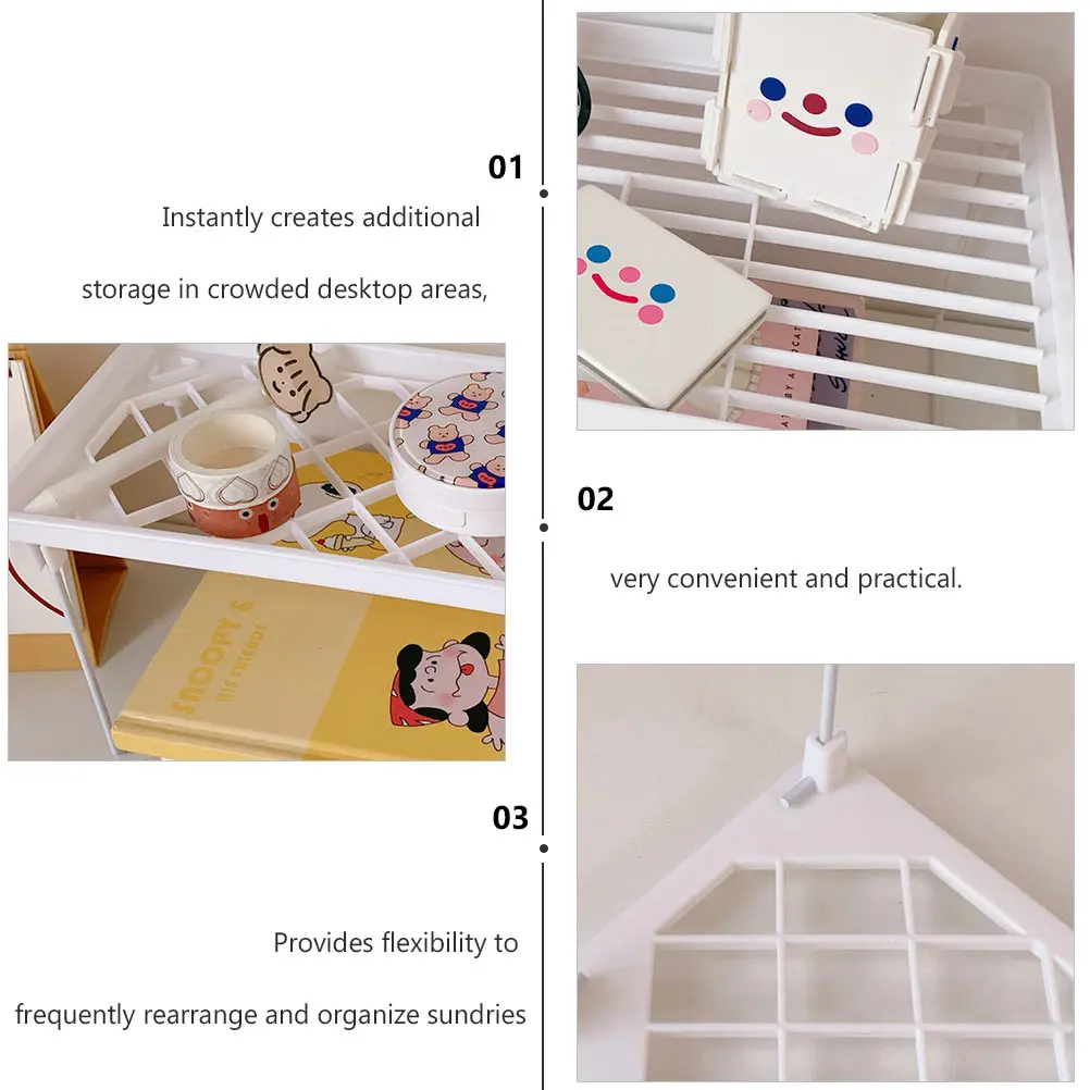 

2pcs Plastic Desktop Storage Rack Space-Saving Stationery Organizer Foldable Shelf For Home Office