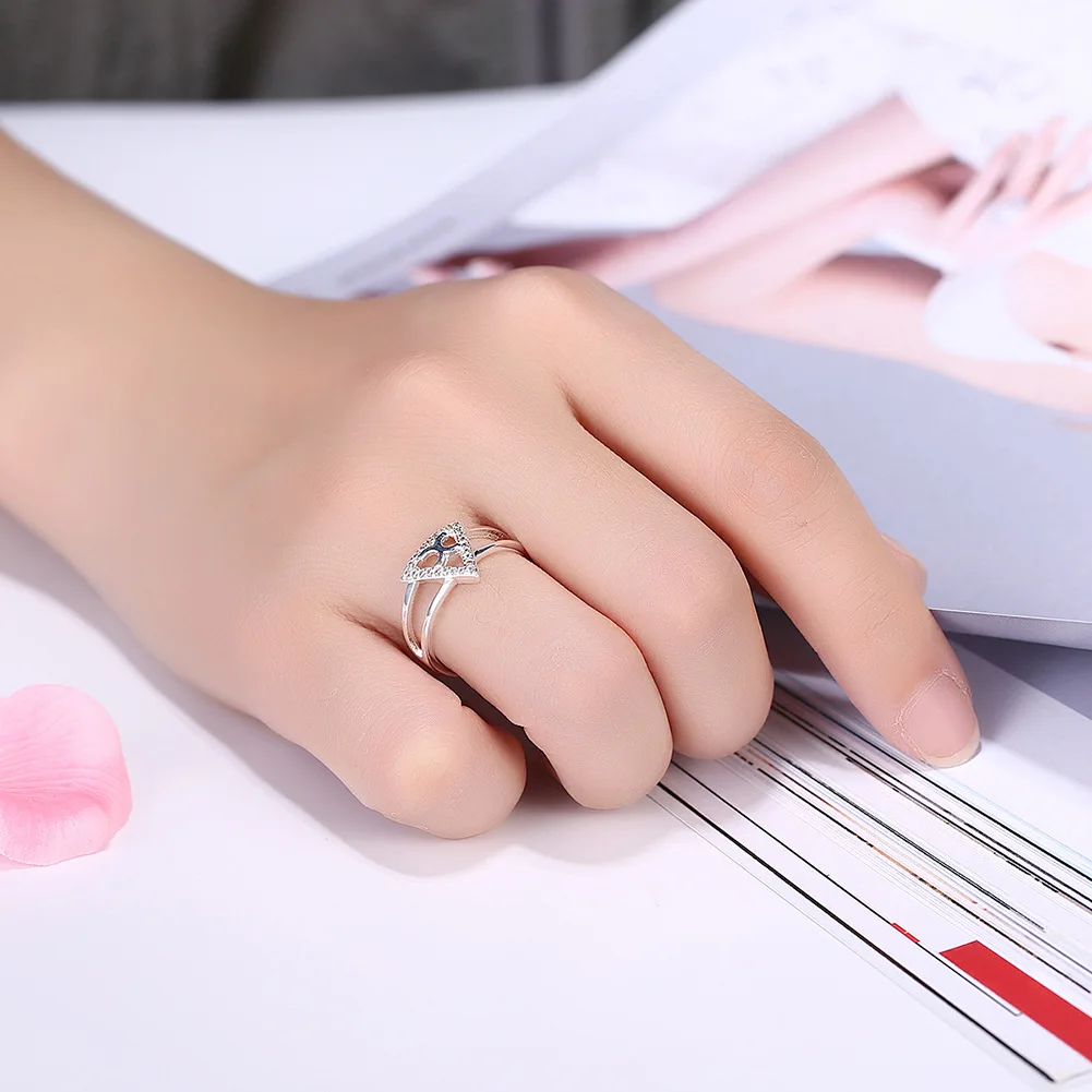 925 Sterling Silver Zirconia Triangle Wedding Ring For Women Grace Jewelry Trend Fashionable Birthday Party Gifts
