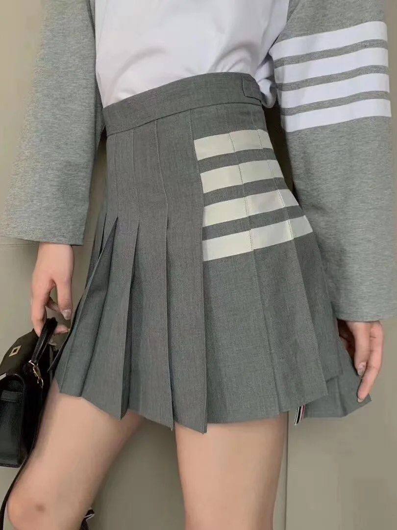 

Юбка А-силуэта с высокой талией, плиссированная, в стиле JK, с четырьмя полосками спереди, удлиненная, летняя, из смесовой ткани (шерсть/хлопок)