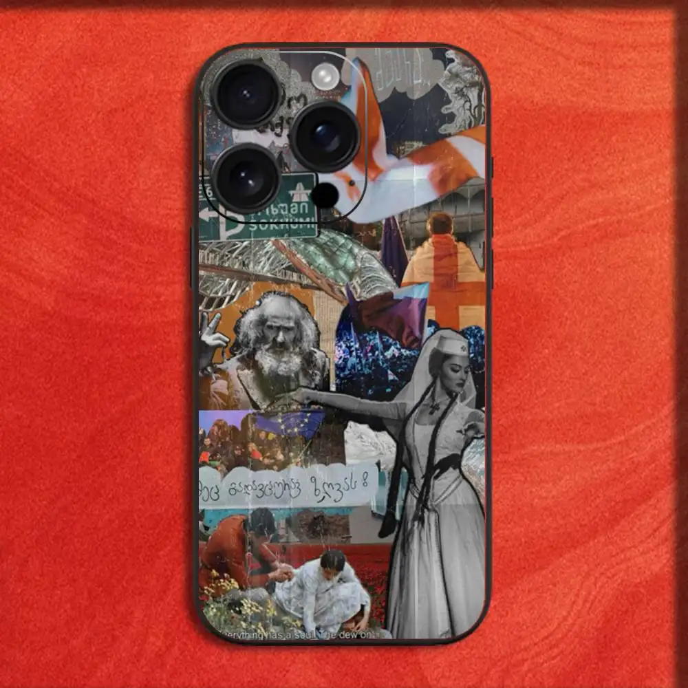 Funda de teléfono de estética Georgia para iPhone 17,16,15,14,13,12,11,Pro,Max,Plus,E,SE4,Air,Mini cubierta negra