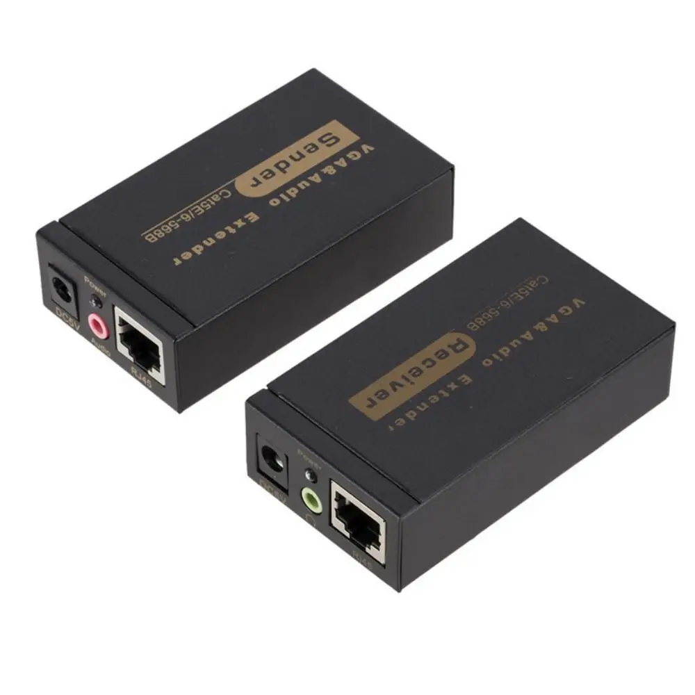 Przedłużacz VGA do RJ45 VGA 100M Video Audio Odbiornik i Nadajnik Cat5/6 VGA do RJ45 Przedłużacz 100M Wzmacniacz Sygnału Ethernet