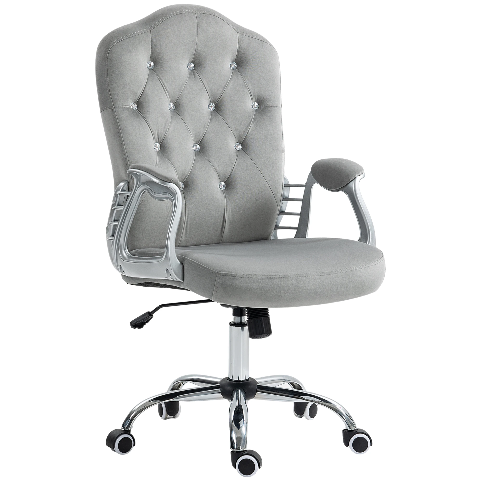 Vinsetto Home Office Chair, Velvet Computer Chair, Button Tufted Desk Chair with Swivel Wheels, Adjustable Height