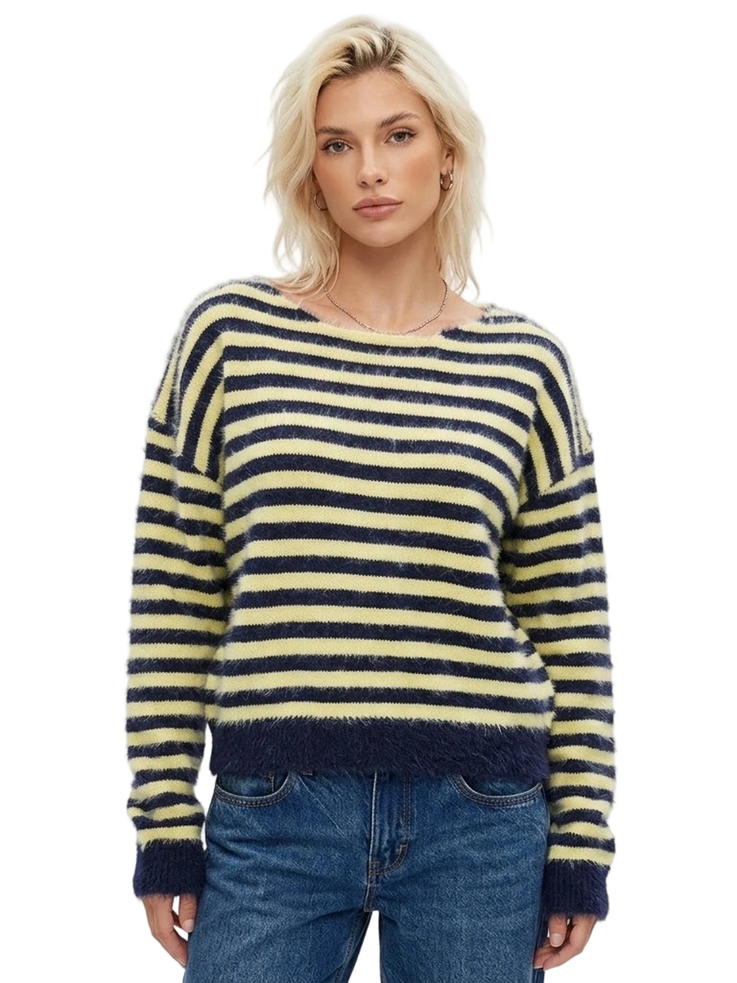 Women s Pullover Sweater Boat Neck Long Sleeve Casual Striped Knit Tops