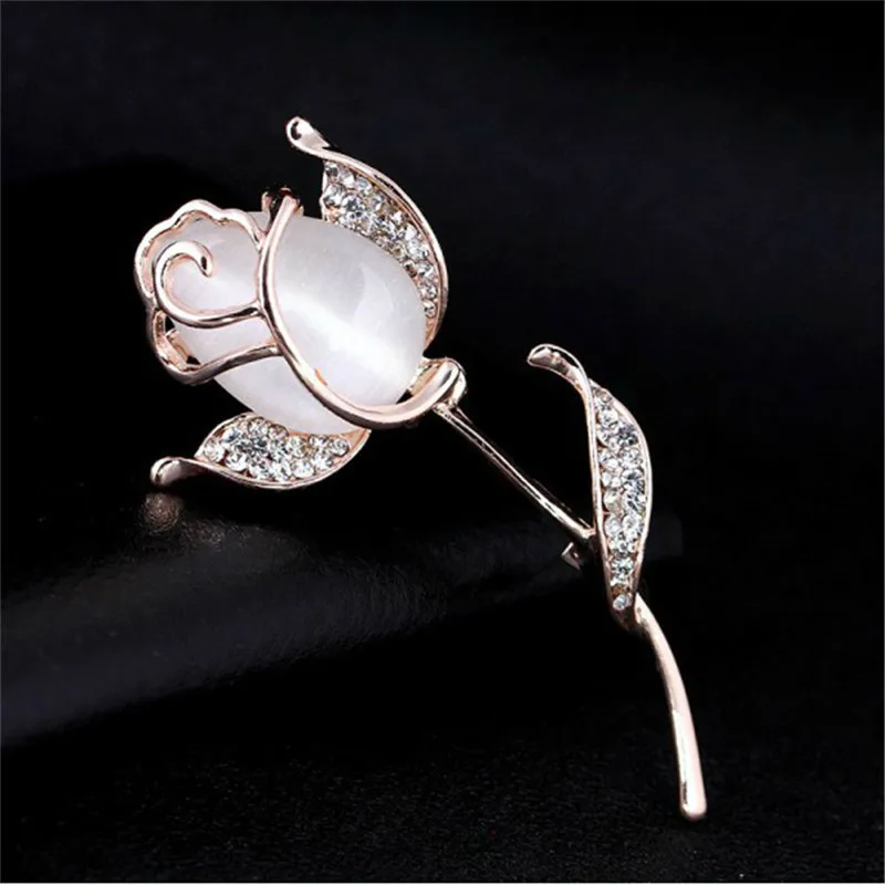 Rose Flower Brooches Opal Stone Rhinestone Brooch For Women Suit Pins Fashion Clothing Wedding Jewelry Accesorios Mujer Gifts