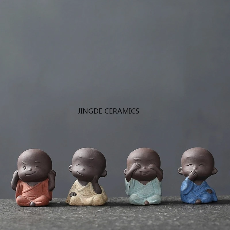 1pc Mini Purple Clay Monk Tea Pet Indoor Desktop Decor Tea Ceremony Accessories Buddha Statue Tea Pet Chinese Style Ornament