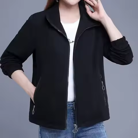 Double-deck Lined Women's Short Loose Windbreaker Spring Summer New Fashion Mom's Casual Top Femme Coat Jacket