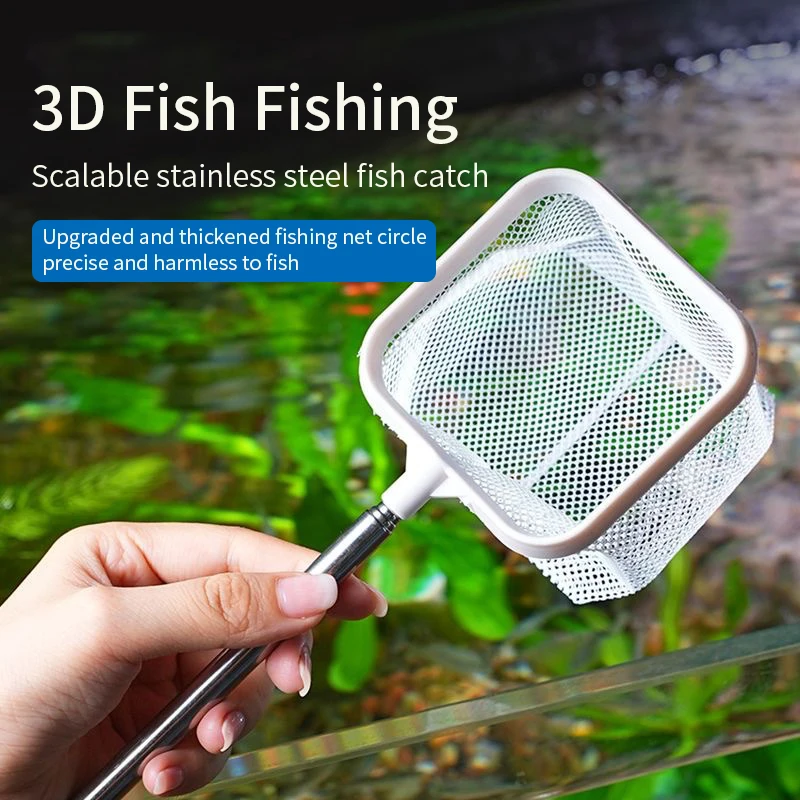 Red de pesca cuadrada para acuario, equipo de pesca extensible de mango largo para atrapar peces, camarones, accesorios de limpieza para pecera