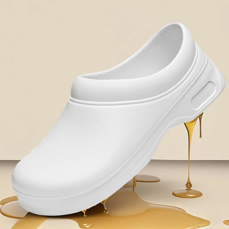 men casual non-slip cook shoes waterproof white soft leather chef sneakers hotel dining room worker loafers work safety footwear