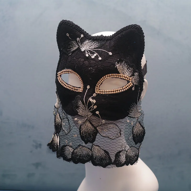 Women Mask Girl Masquerade Halloween Cosplay Exaggerated Lace Mask Carnival Party Bar Head Wear Veiled Accessories