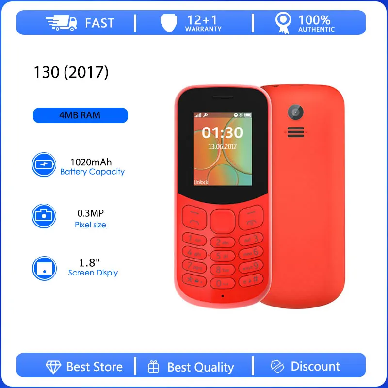 Оригинальный восстановленный 130 (2017) Dual Sim разблокированный мобильный телефон GSM 900/1800, русская, арабская иврит-клавиатура, сделано в Финляндии