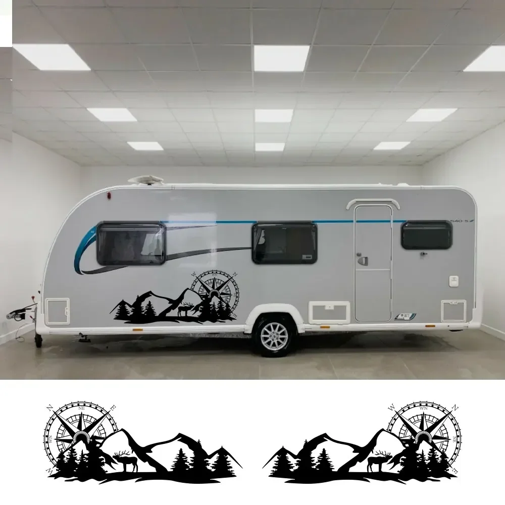 2PCS Auto Körper Aufkleber Berg Grafiken Für Wohnmobil Horsebox Caravan RV Camper Van Körper Dekoration Vinyl Aufkleber Zubehör